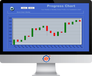 Image showing the TJS Elite Trading Journal "Candlestick Progress Chart", on a monitor